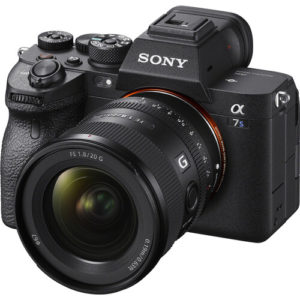 A black Sony A7S III mirrorless camera body shown with an attached lens, angled slightly to the right against a plain white background.