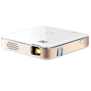 Handheld white Kodak Luma 150 Pico Projector against a clean white background.