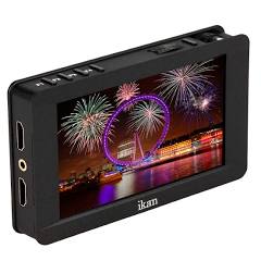 Ikan DH5 5-inch on-camera field monitor with a matte black chassis, shown from a three-quarter angle.